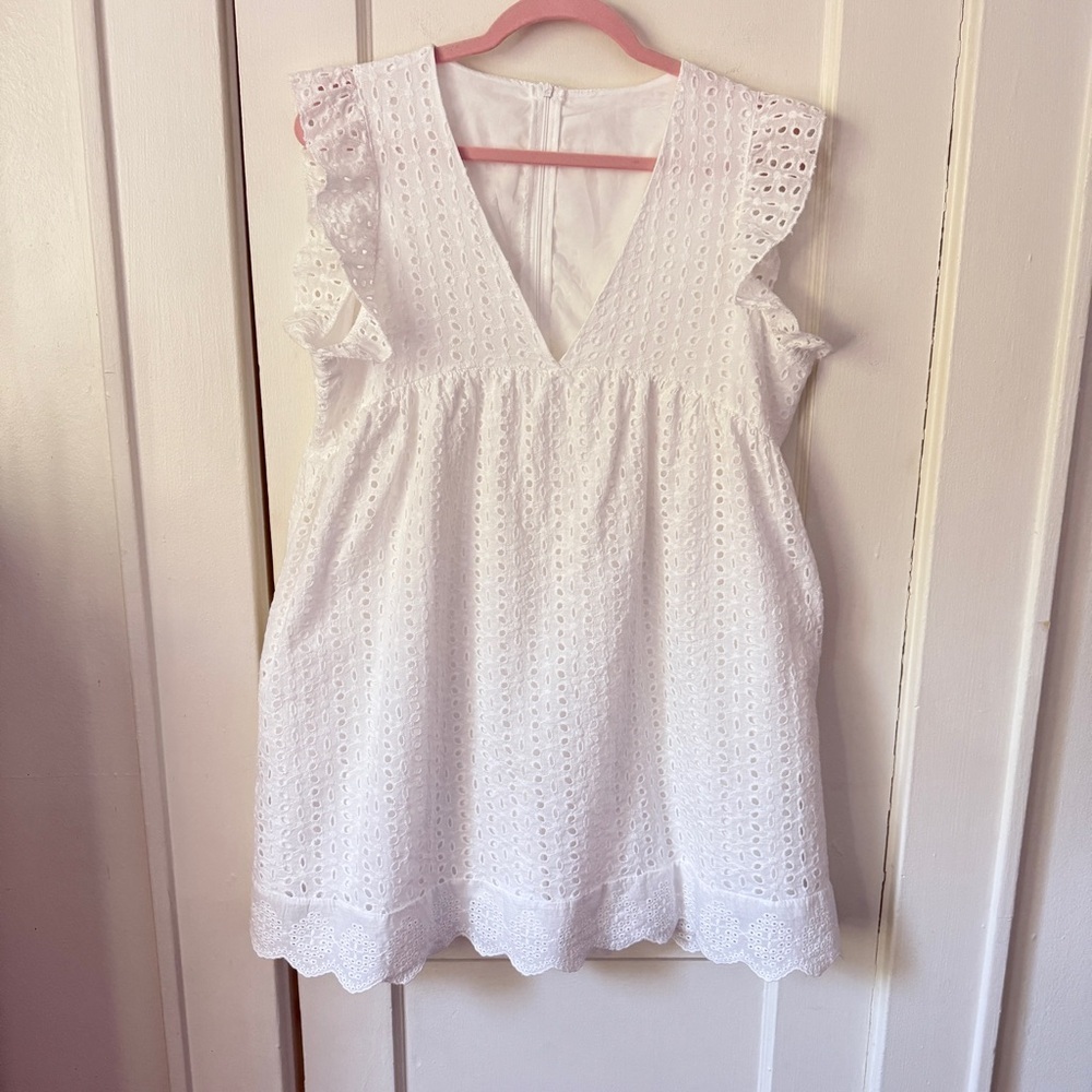 White Eyelet Ruffle-Sleeve Romper Dress Size L